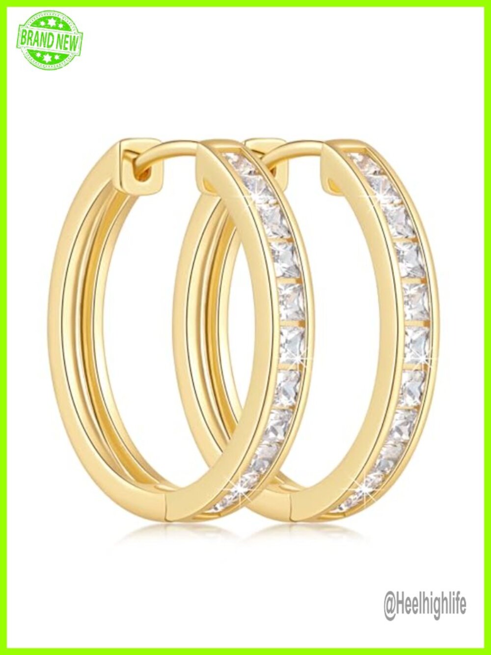 14K Gold Plated Hoop Earrings with Cubic Zirconia Huggie Design